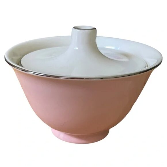 VTG Taylor Smith Taylor Pink Roses, BlueGray Leaves, Bowl w/Lid, Snack Tray 8.5” - Picture 10 of 15